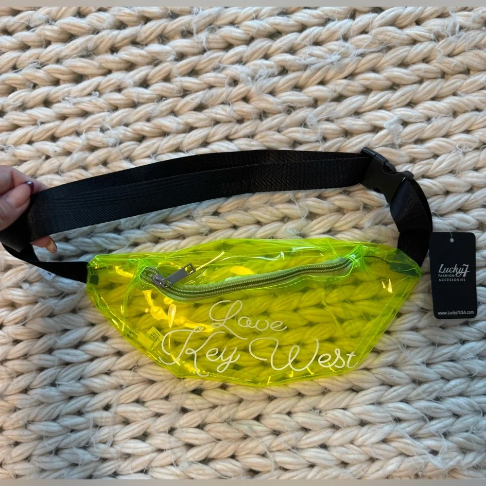 NWT Lucky 7 Brand Neon Yellow “Love key west” belt bag - never used